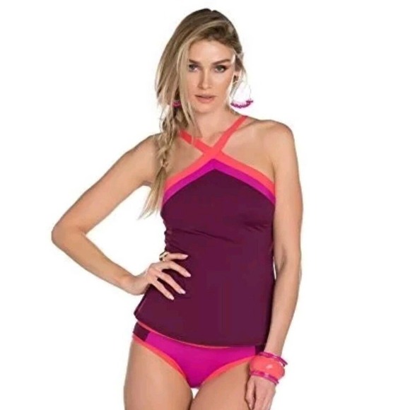 NWT Becca High Neck Tankini Marsala Pink S - Picture 1 of 6